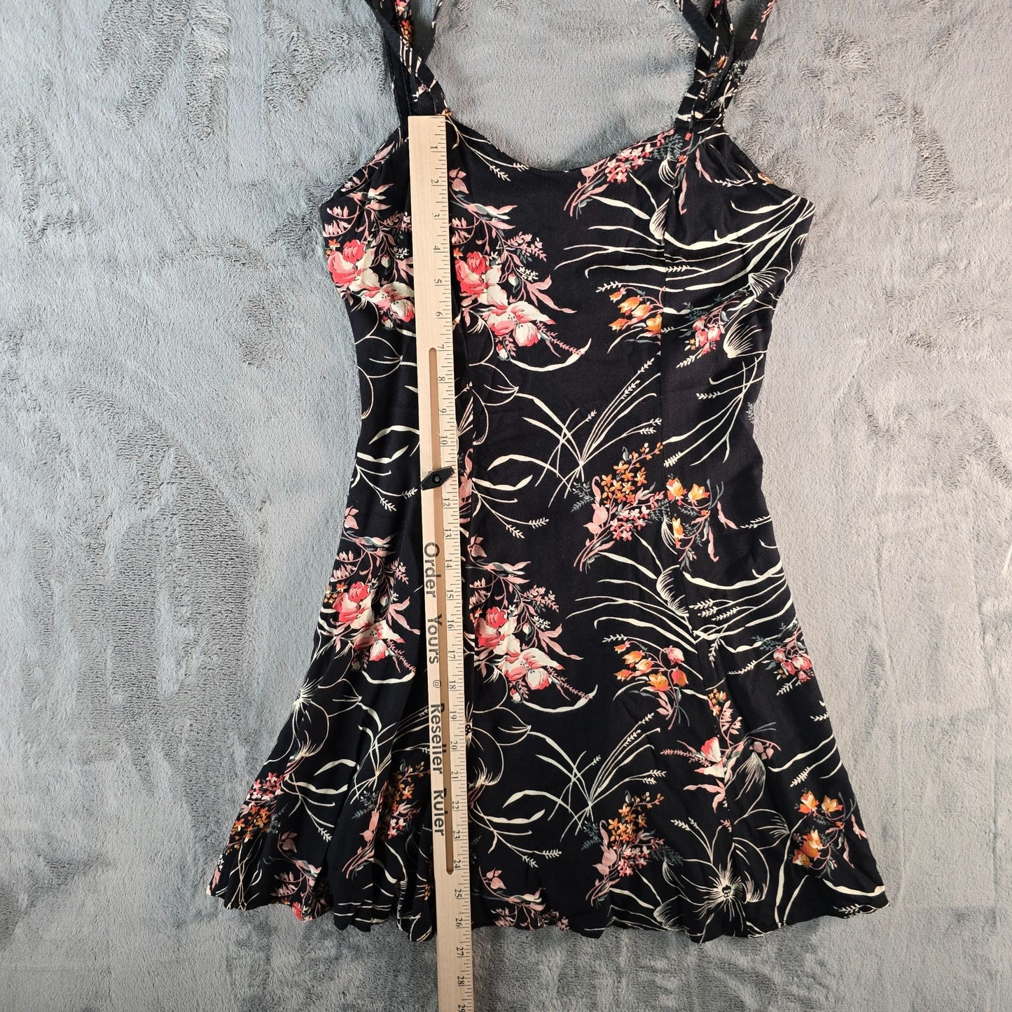 Vintage 1990s All That Jazz Black Floral Rayon Fit and Flare Mini Dress (S)