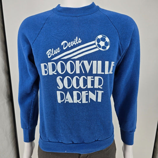Vintage 1980s Brookville (Ohio) Blue Devils Soccer Parent Blue Sweatshirt (M)