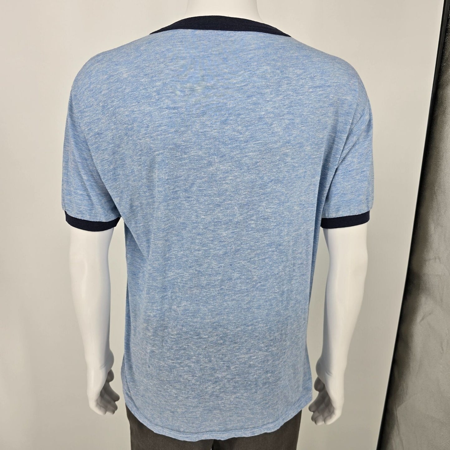 Vintage Late 1970s Early 1980s Hershey, PA Blue Heathered Ringer T-Shirt (L)