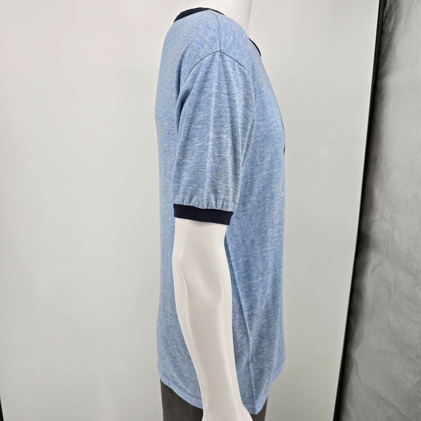 Vintage Late 1970s Early 1980s Hershey, PA Blue Heathered Ringer T-Shirt (L)