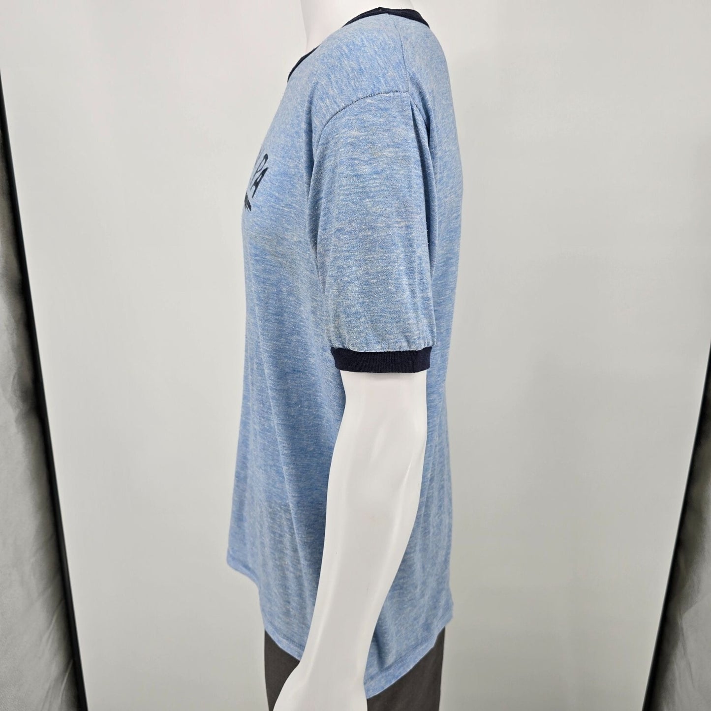 Vintage Late 1970s Early 1980s Hershey, PA Blue Heathered Ringer T-Shirt (L)