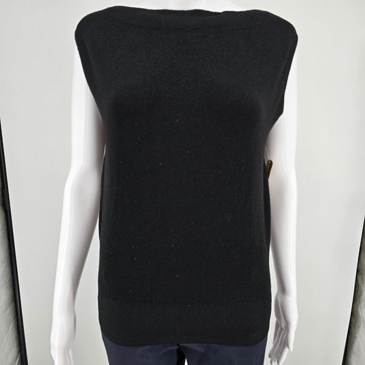 Vintage 1960s Women's Black Knit Bateau Neck Sleeveless Sweater Shell (M)
