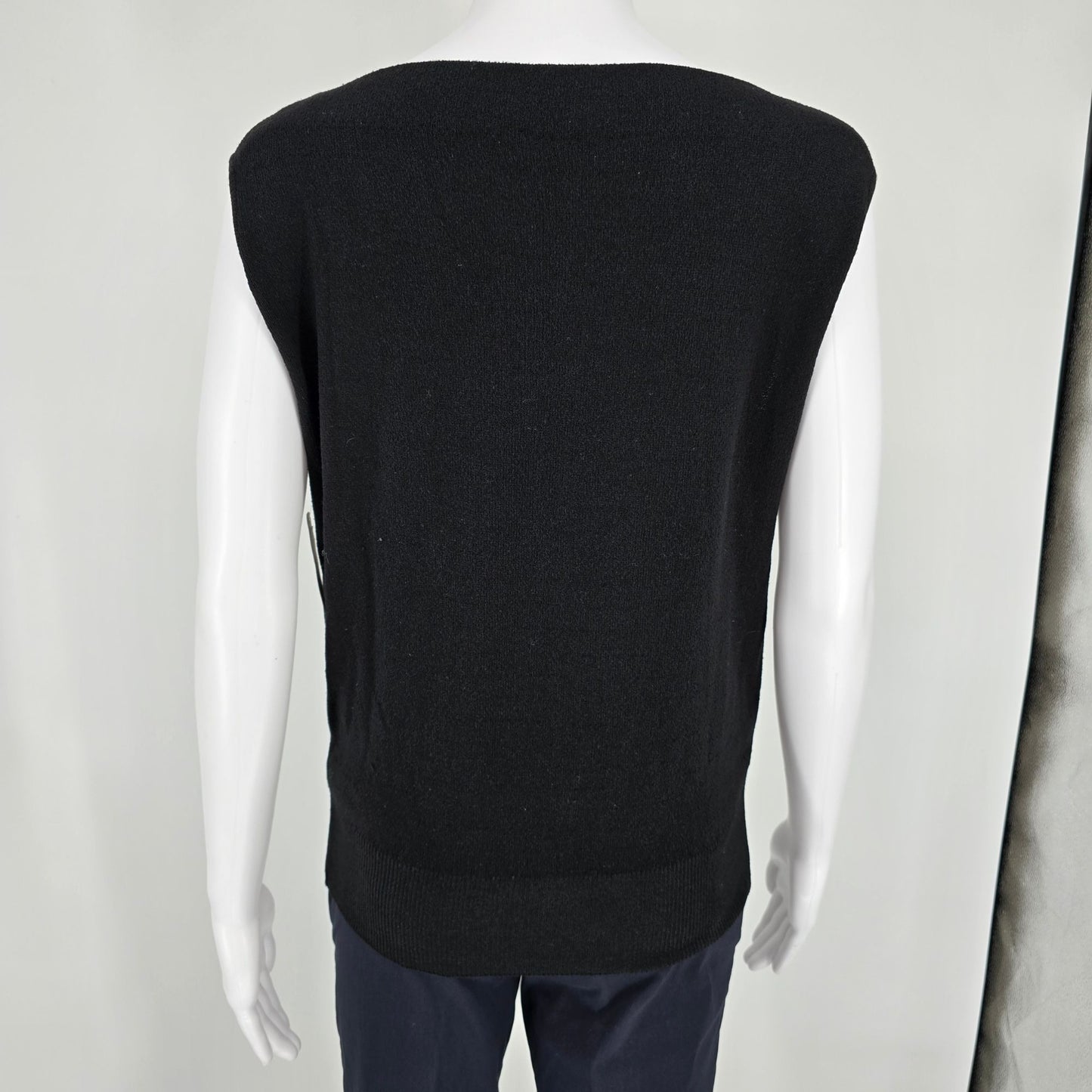 Vintage 1960s Women's Black Knit Bateau Neck Sleeveless Sweater Shell (M)