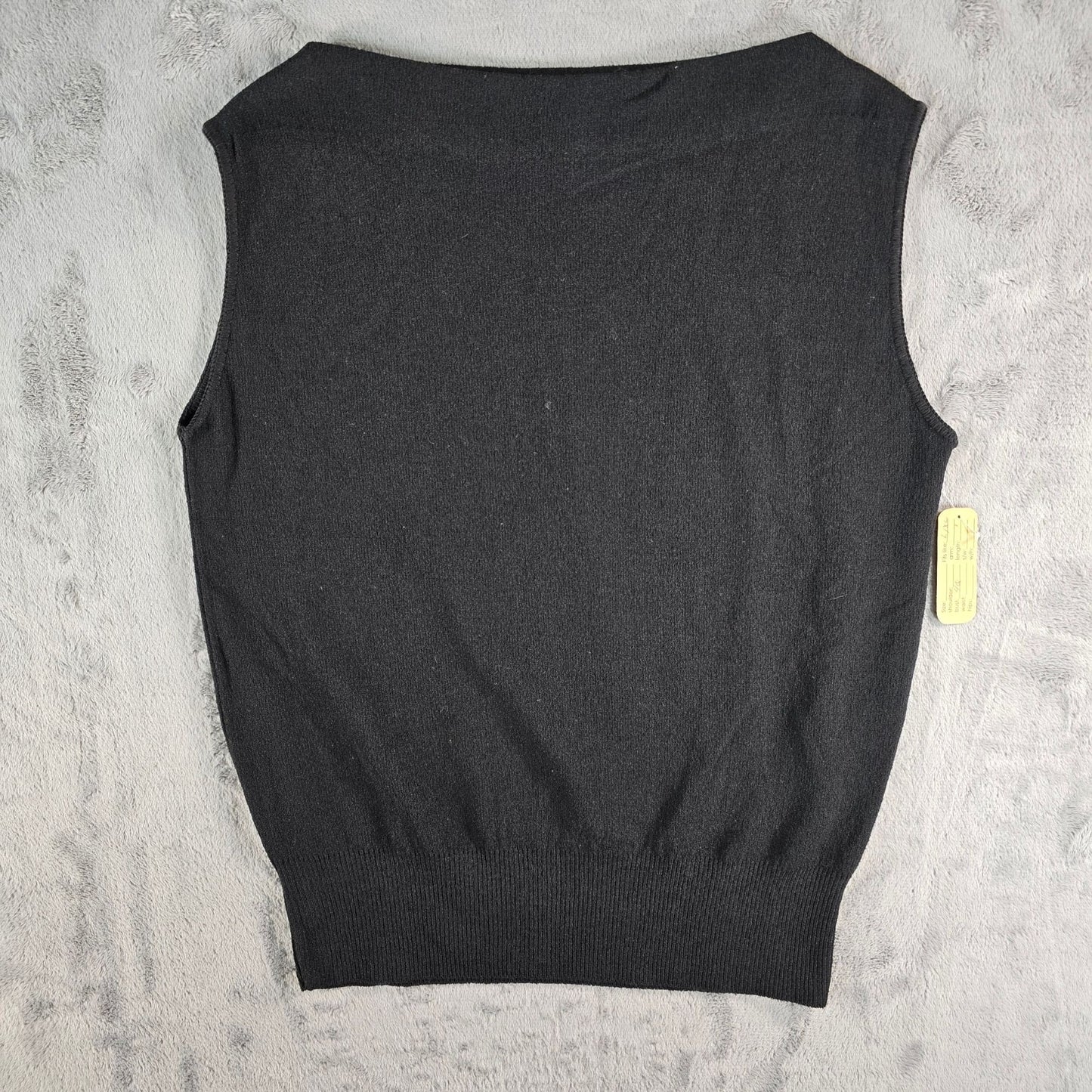 Vintage 1960s Women's Black Knit Bateau Neck Sleeveless Sweater Shell (M)