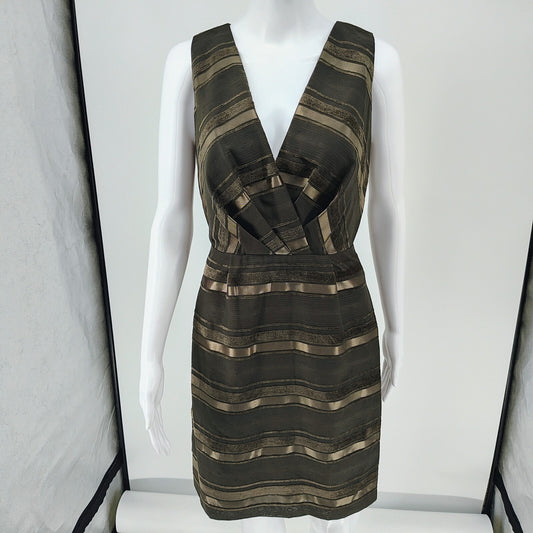 NWT Max & Cleo Women's Brown Striped Sleeveless Back Ziip Sheathe Dress (Size 4)