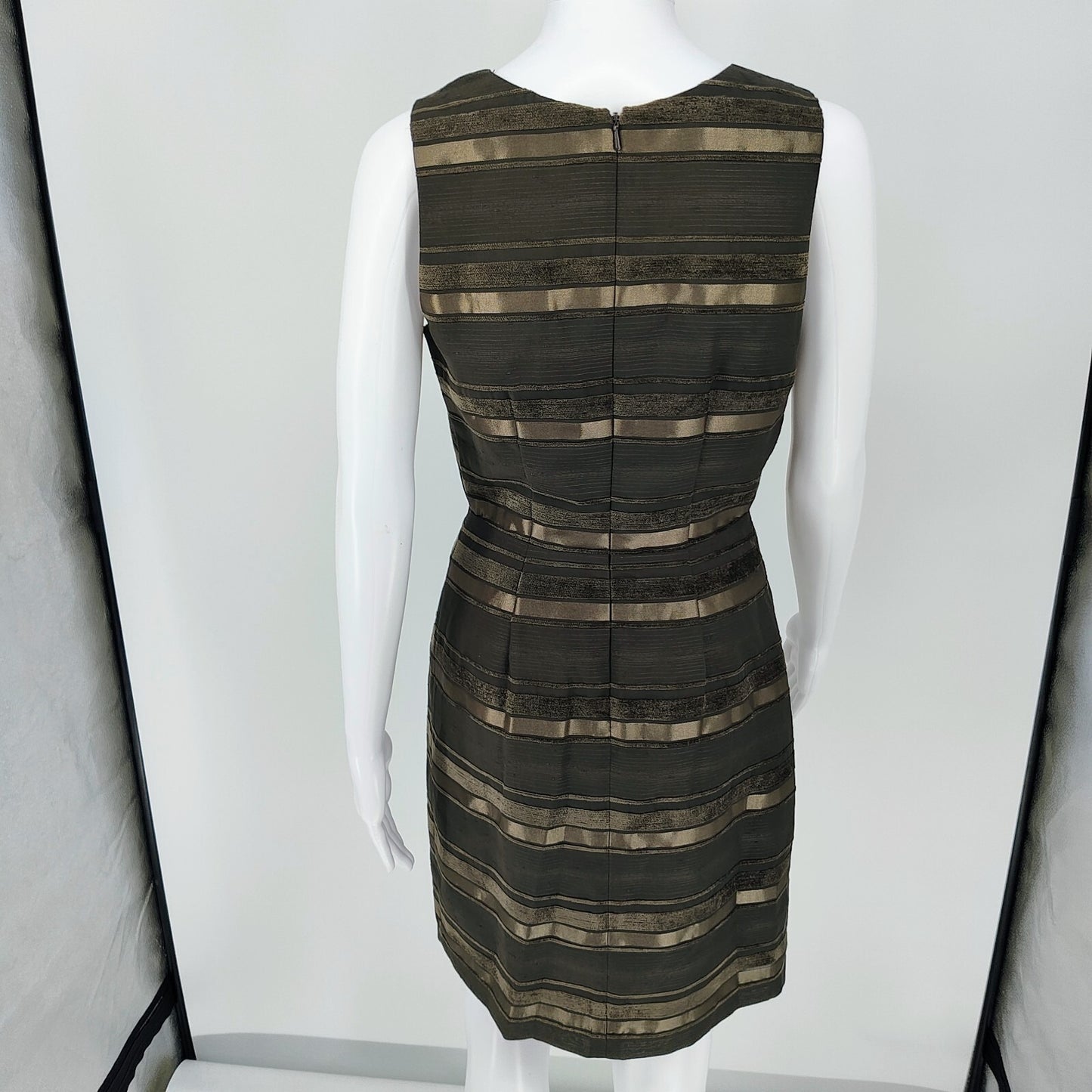 NWT Max & Cleo Women's Brown Striped Sleeveless Back Ziip Sheathe Dress (Size 4)