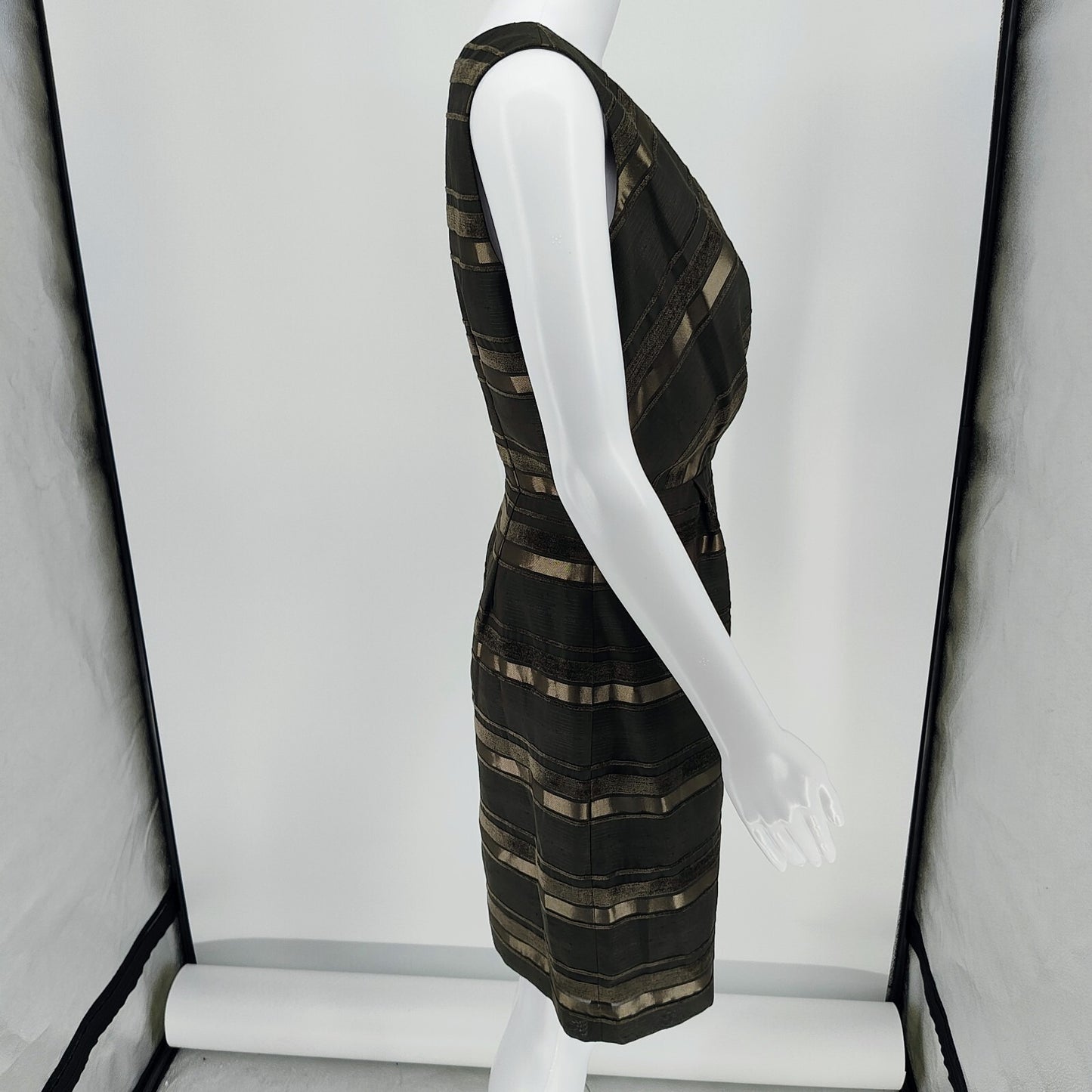 NWT Max & Cleo Women's Brown Striped Sleeveless Back Ziip Sheathe Dress (Size 4)