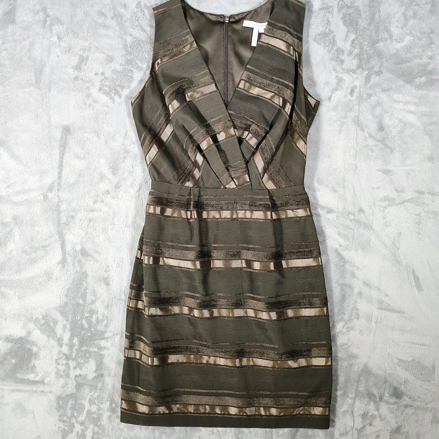 NWT Max & Cleo Women's Brown Striped Sleeveless Back Ziip Sheathe Dress (Size 4)