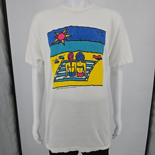 Vintage 1980s Deborah Sorrentino Lesbian Beach Scene Wearable Art T-Shirt XL/XXL