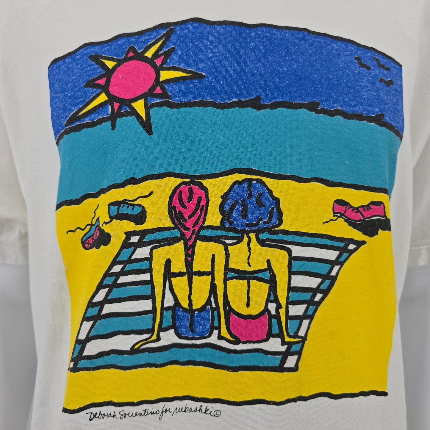 Vintage 1980s Deborah Sorrentino Lesbian Beach Scene Wearable Art T-Shirt XL/XXL