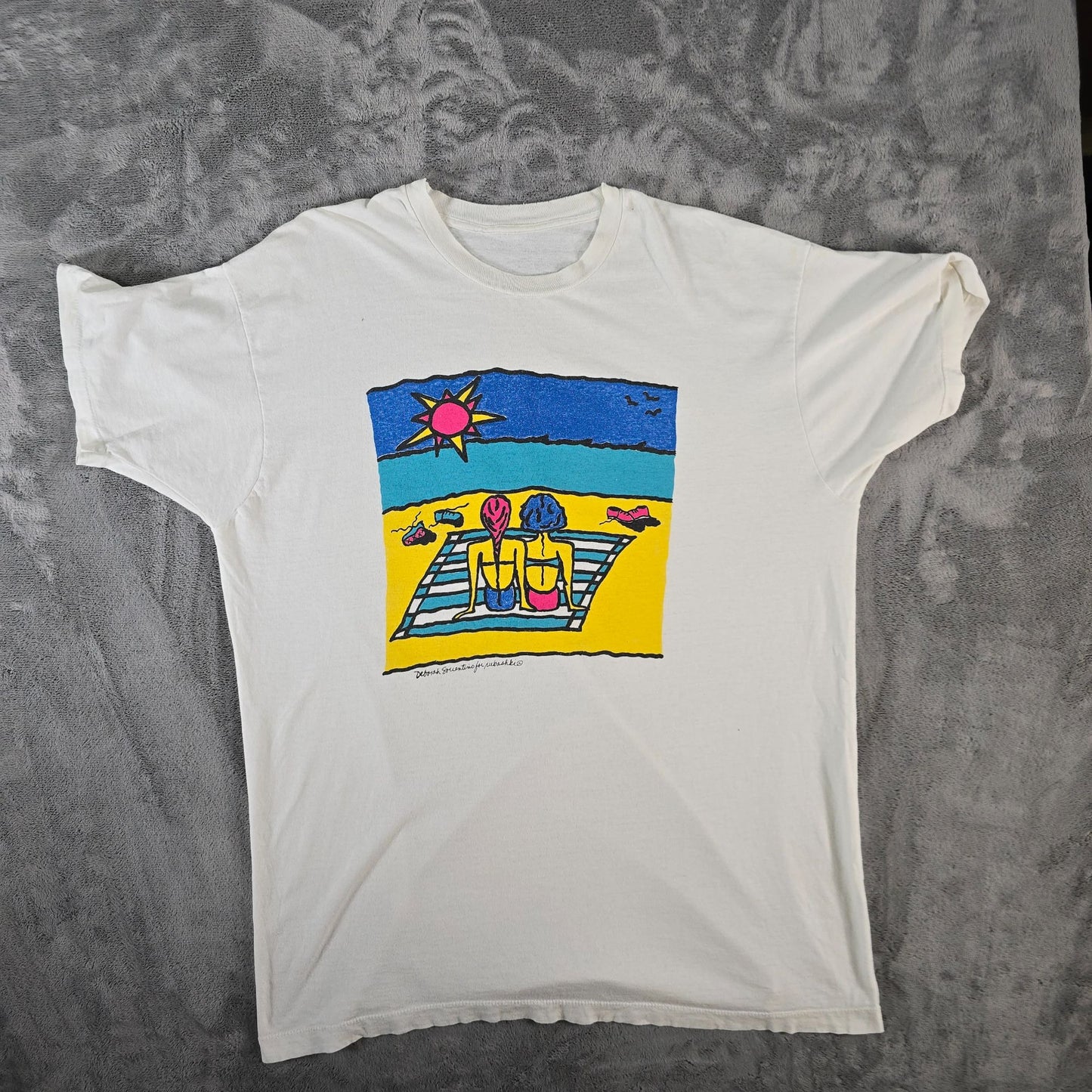 Vintage 1980s Deborah Sorrentino Lesbian Beach Scene Wearable Art T-Shirt XL/XXL