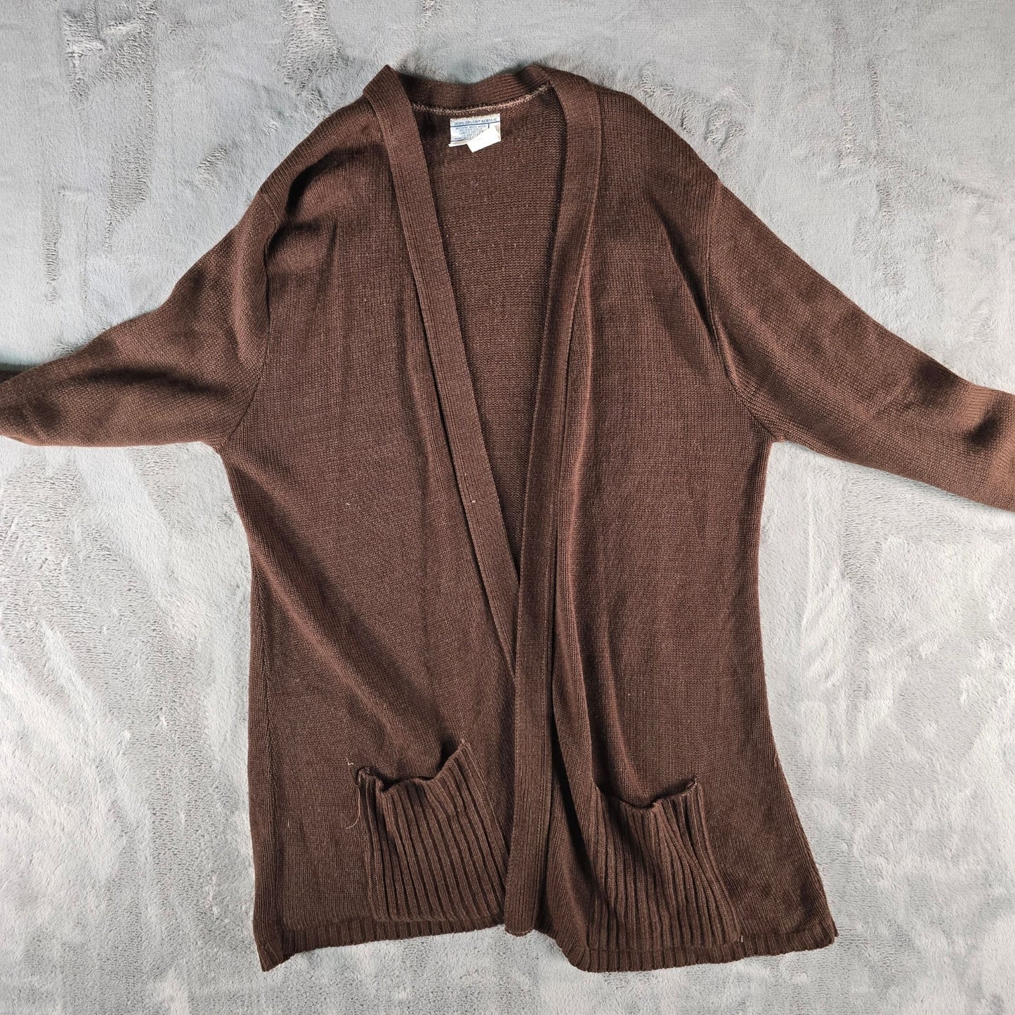 Vintage 1970s Sears Brown Orlon Acrylic Belted Open Front Cardigan Sweater (M)