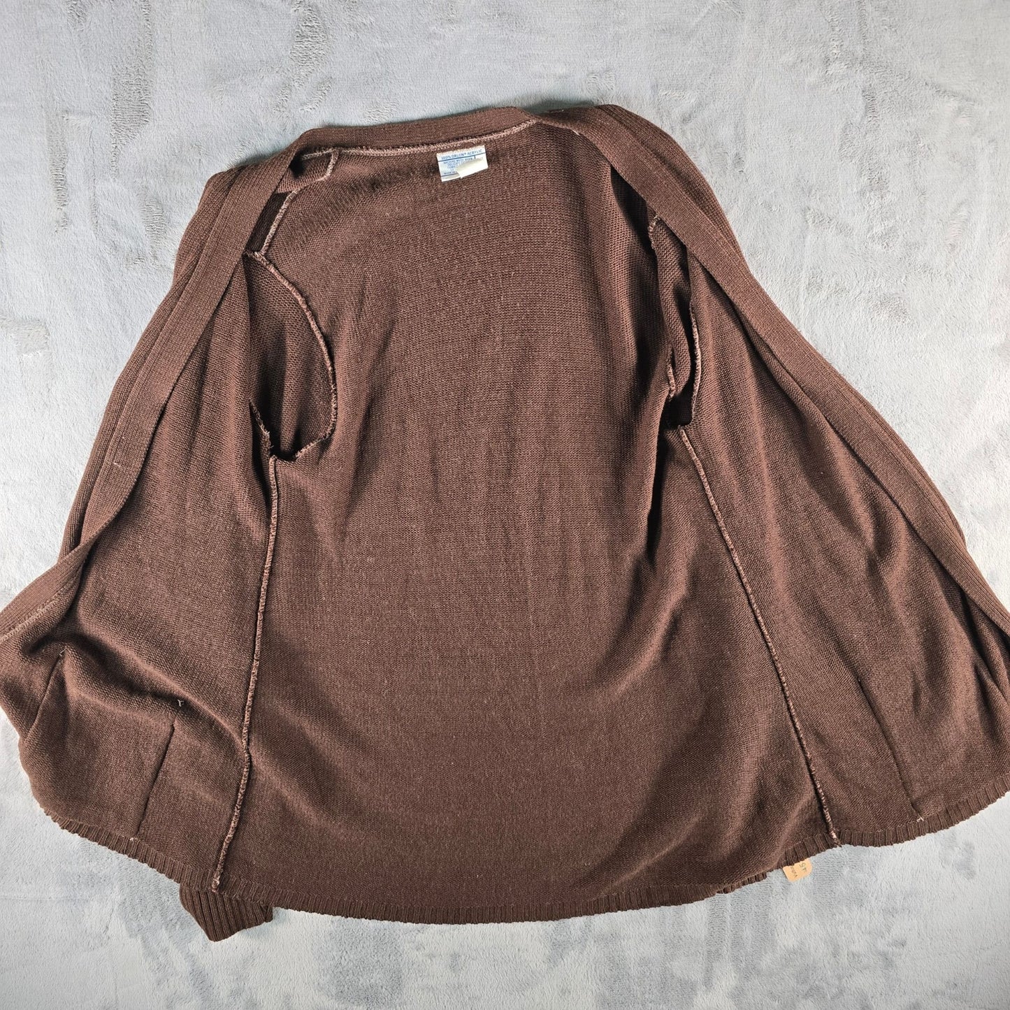 Vintage 1970s Sears Brown Orlon Acrylic Belted Open Front Cardigan Sweater (M)