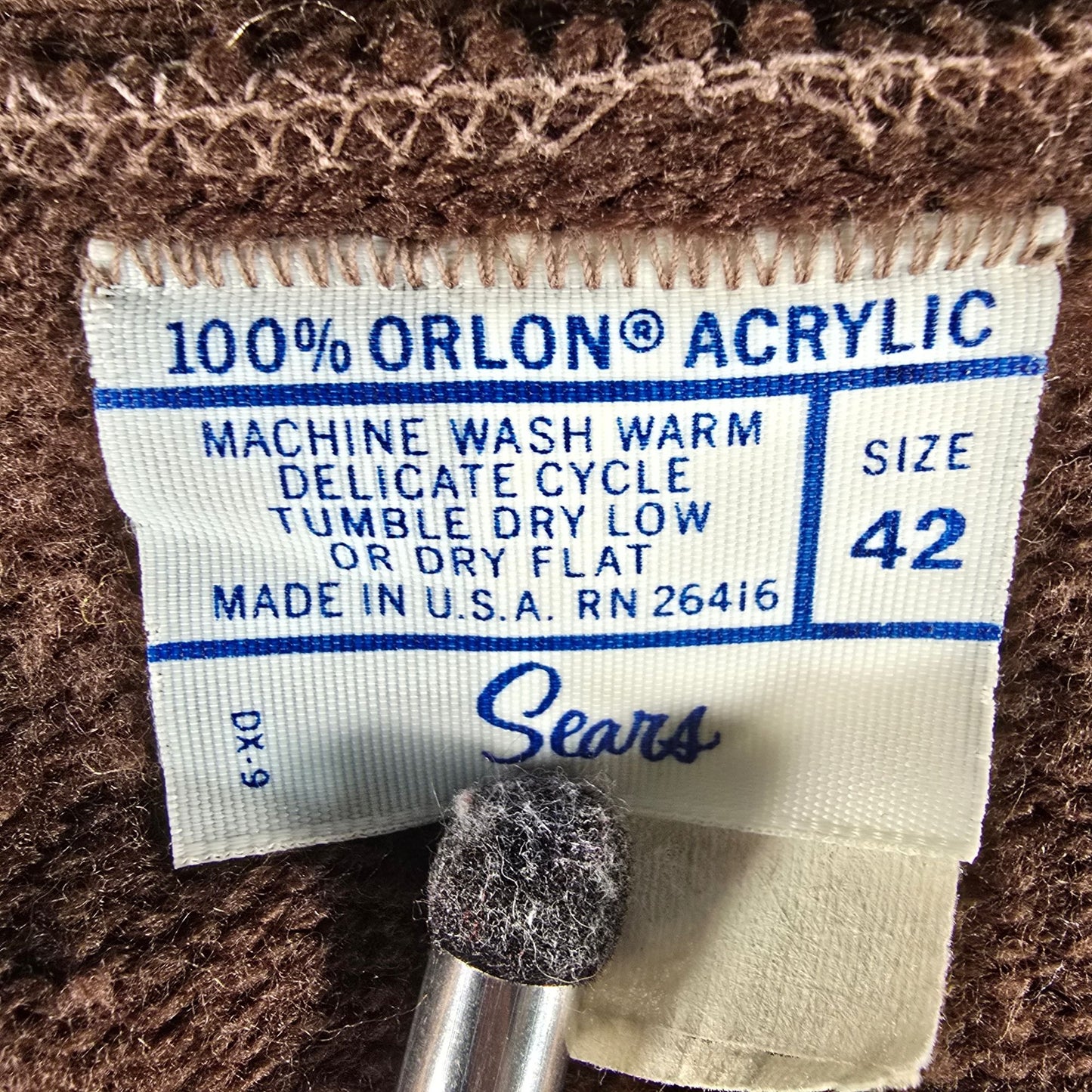 Vintage 1970s Sears Brown Orlon Acrylic Belted Open Front Cardigan Sweater (M)