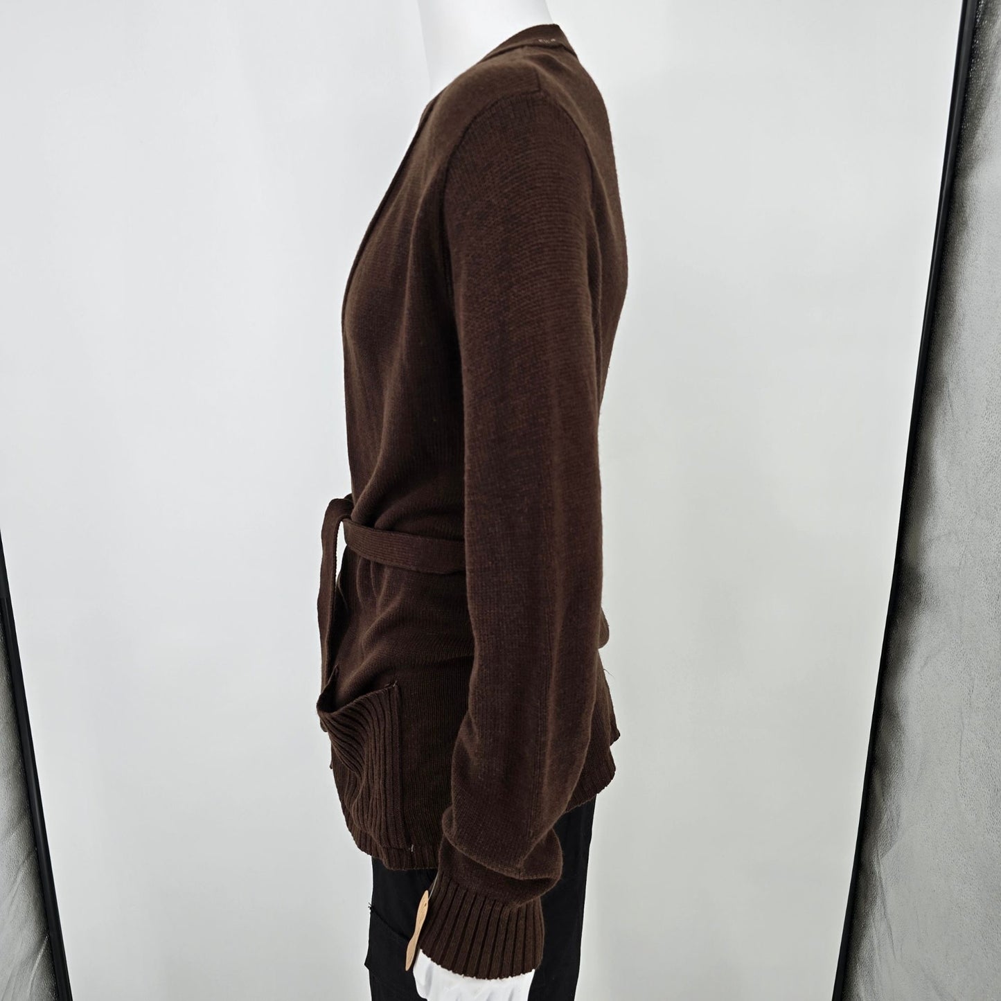 Vintage 1970s Sears Brown Orlon Acrylic Belted Open Front Cardigan Sweater (M)