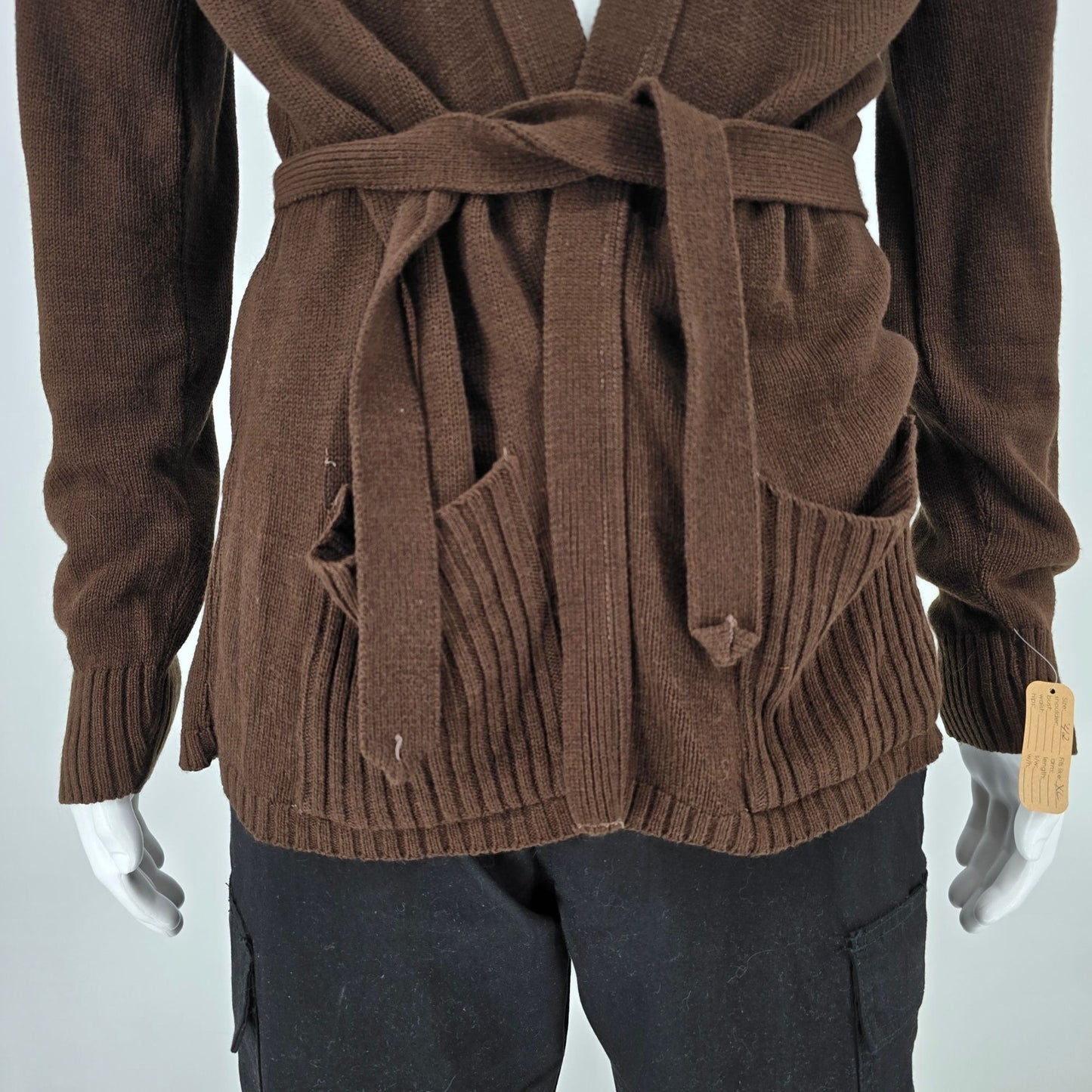 Vintage 1970s Sears Brown Orlon Acrylic Belted Open Front Cardigan Sweater (M)