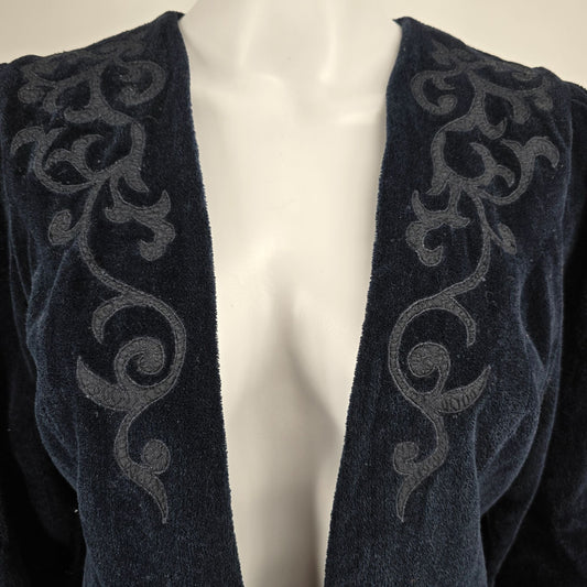 Vintage 1970s Unbranded Navy Velvet Embroidered 40s-Style Peplum Jacket (S)
