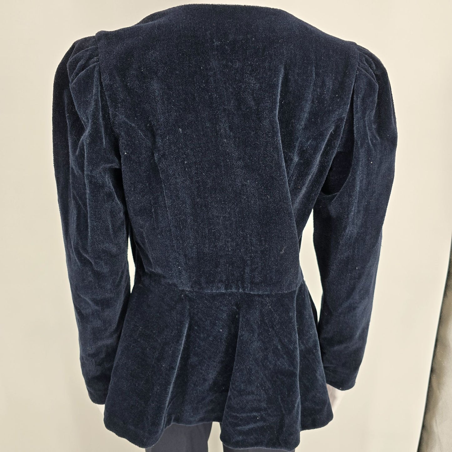 Vintage 1970s Unbranded Navy Velvet Embroidered 40s-Style Peplum Jacket (S)