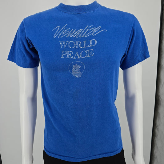 Vintage 1980 Buddhist Peace Fellowship Visualize World Peace T-Shirt (S/M)