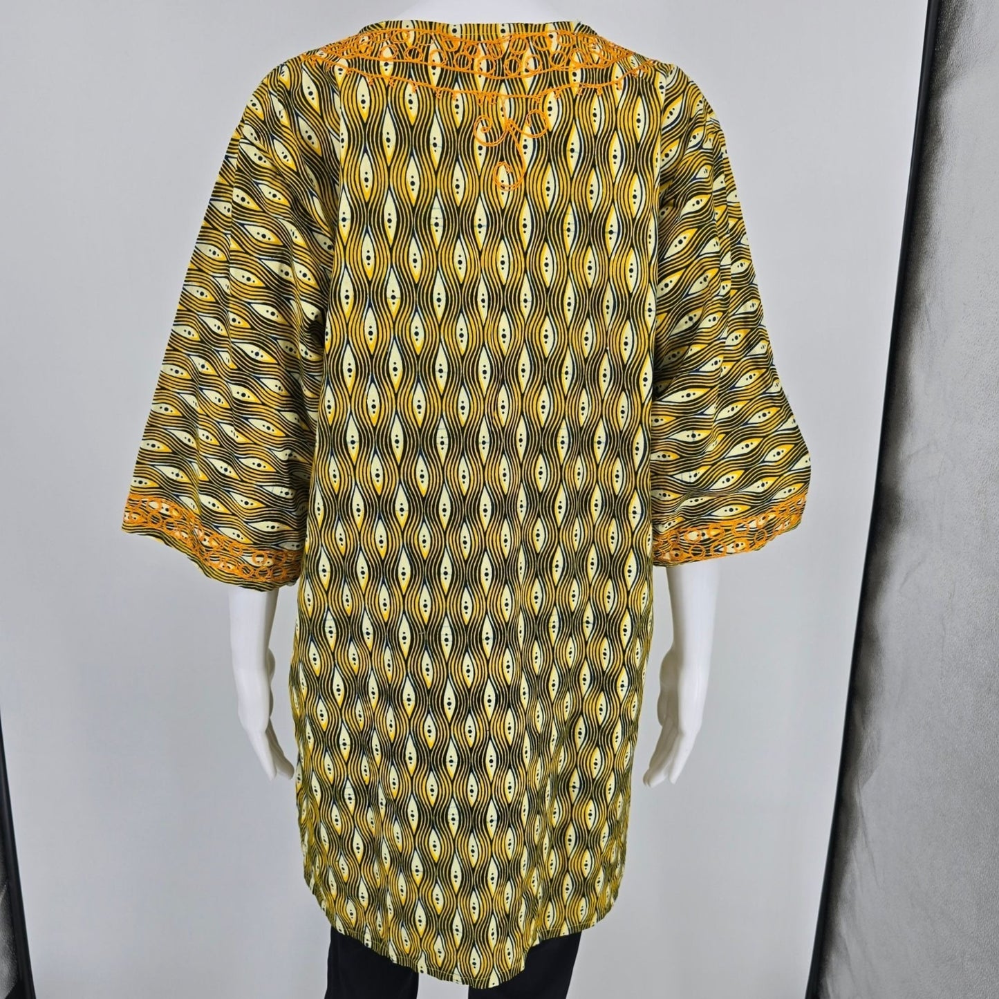 Vintage 1990s Neelam Yellow/Black/White Cotton Dashiki Tunic Dress/Top (OS)