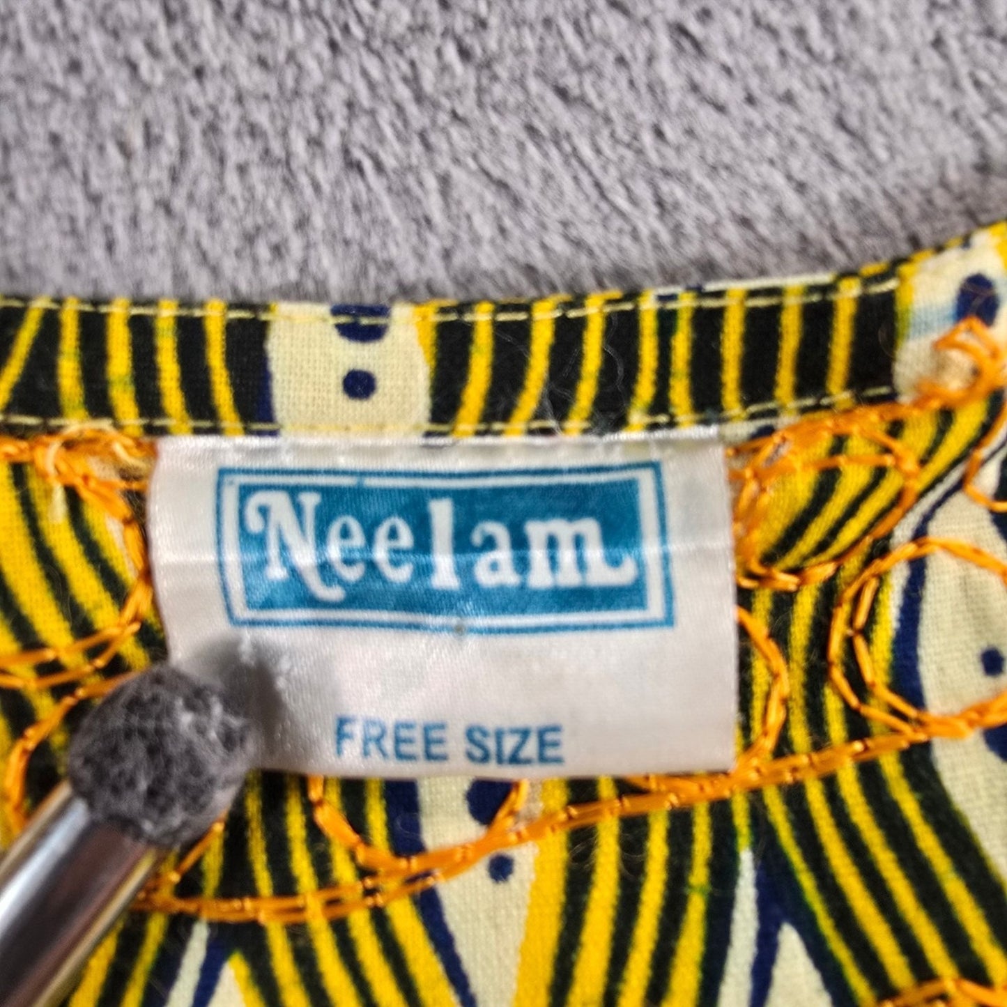 Vintage 1990s Neelam Yellow/Black/White Cotton Dashiki Tunic Dress/Top (OS)