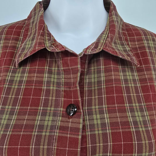 Vintage 1990s Plaid Long-Sleeve Button Front Grunge Shirt Dress (Size 12/L)