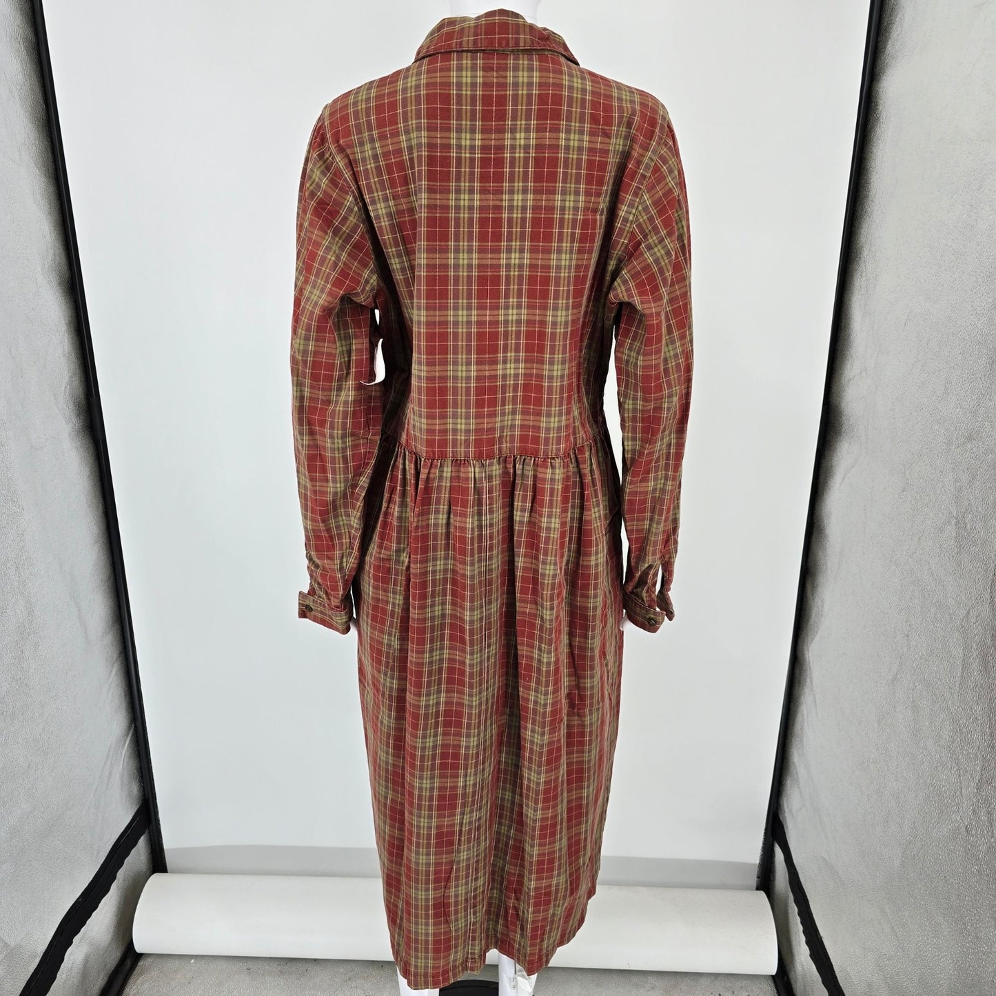 Vintage 1990s Plaid Long-Sleeve Button Front Grunge Shirt Dress (Size 12/L)