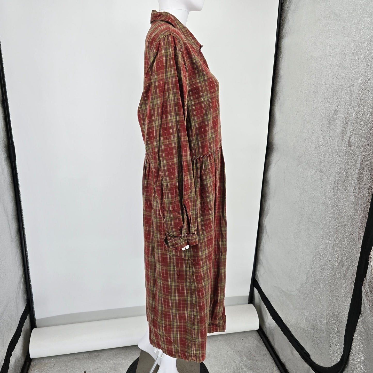 Vintage 1990s Plaid Long-Sleeve Button Front Grunge Shirt Dress (Size 12/L)
