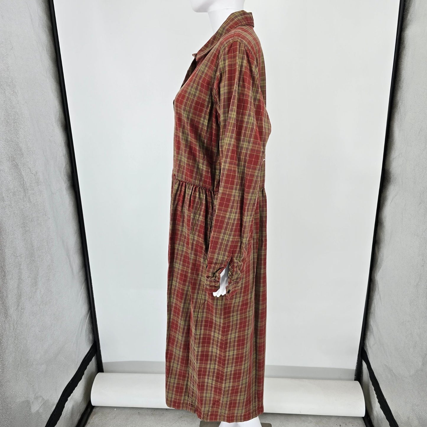 Vintage 1990s Plaid Long-Sleeve Button Front Grunge Shirt Dress (Size 12/L)