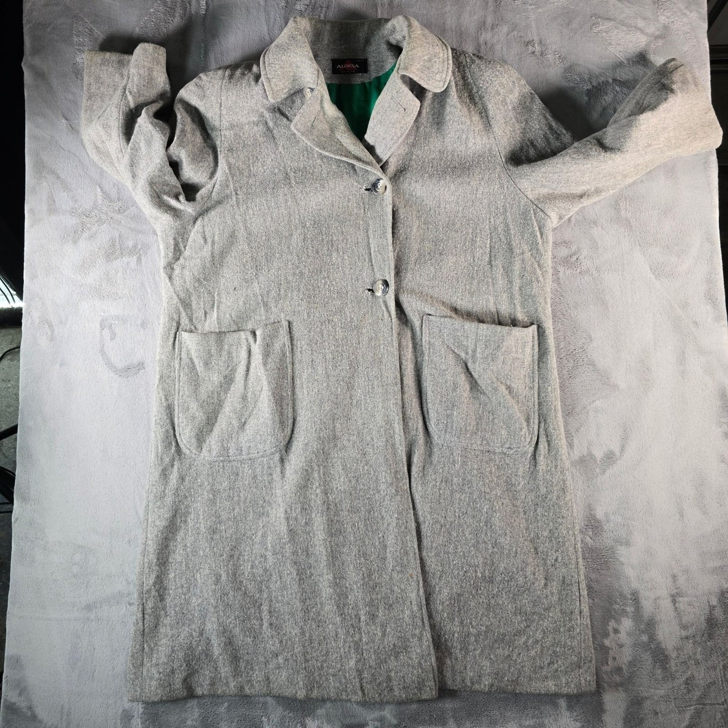 Distressed Vintage 1980s Alorna Petite Gray Wool Blend Long Coat (XXL/XXXL)