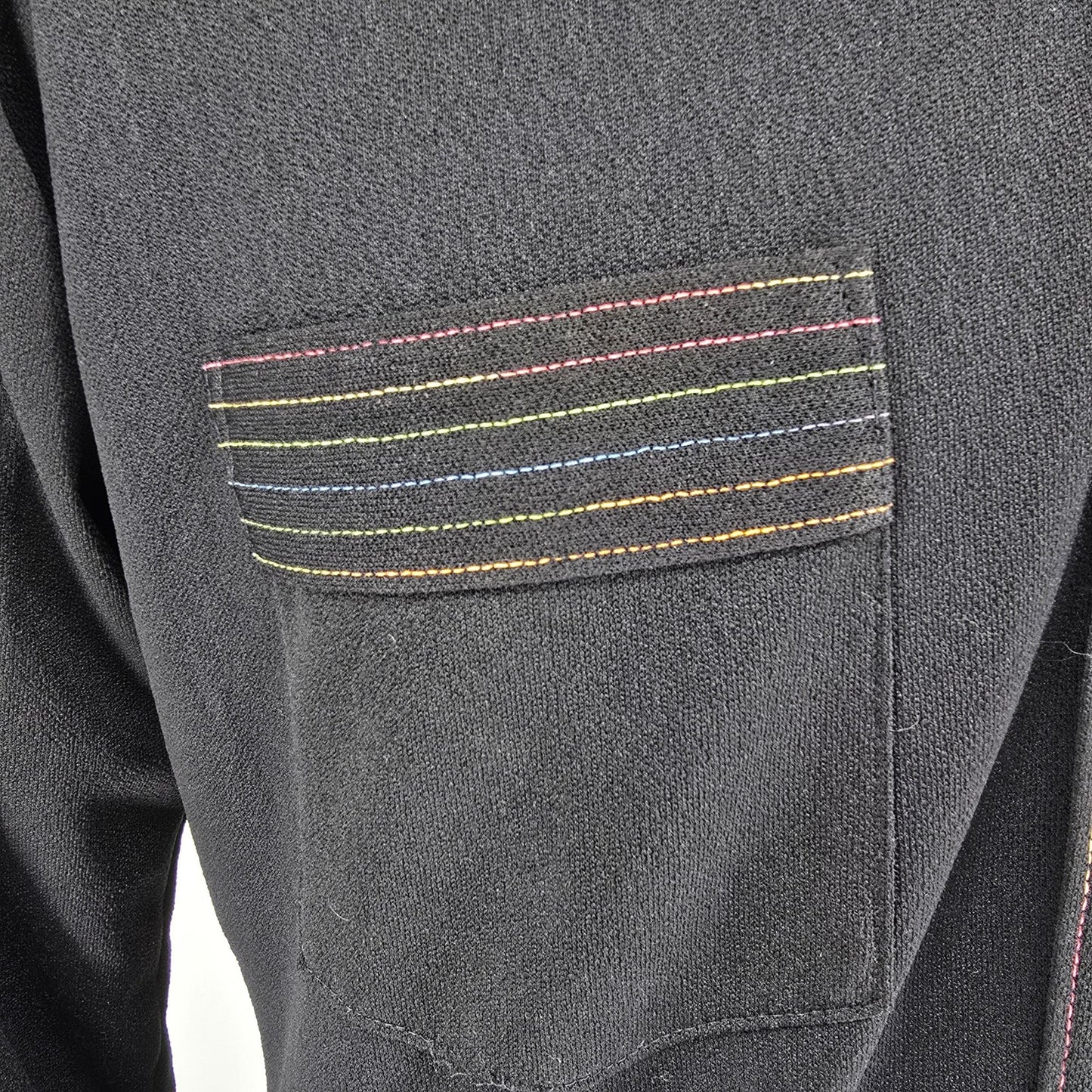 Vintage 1970s Arrow Carlton Crepe Black Rainbow Stitch Polyester Disco Shirt (M)