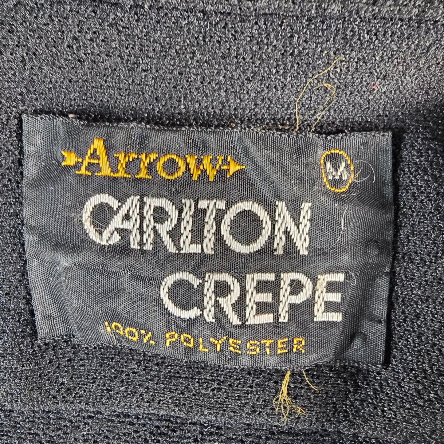 Vintage 1970s Arrow Carlton Crepe Black Rainbow Stitch Polyester Disco Shirt (M)