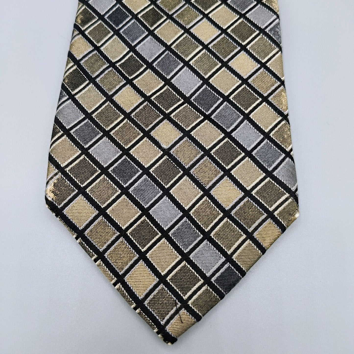 Perry Ellis Portfolio Mens Geometric Checkered Silk Tie (Fair/Good Condition)