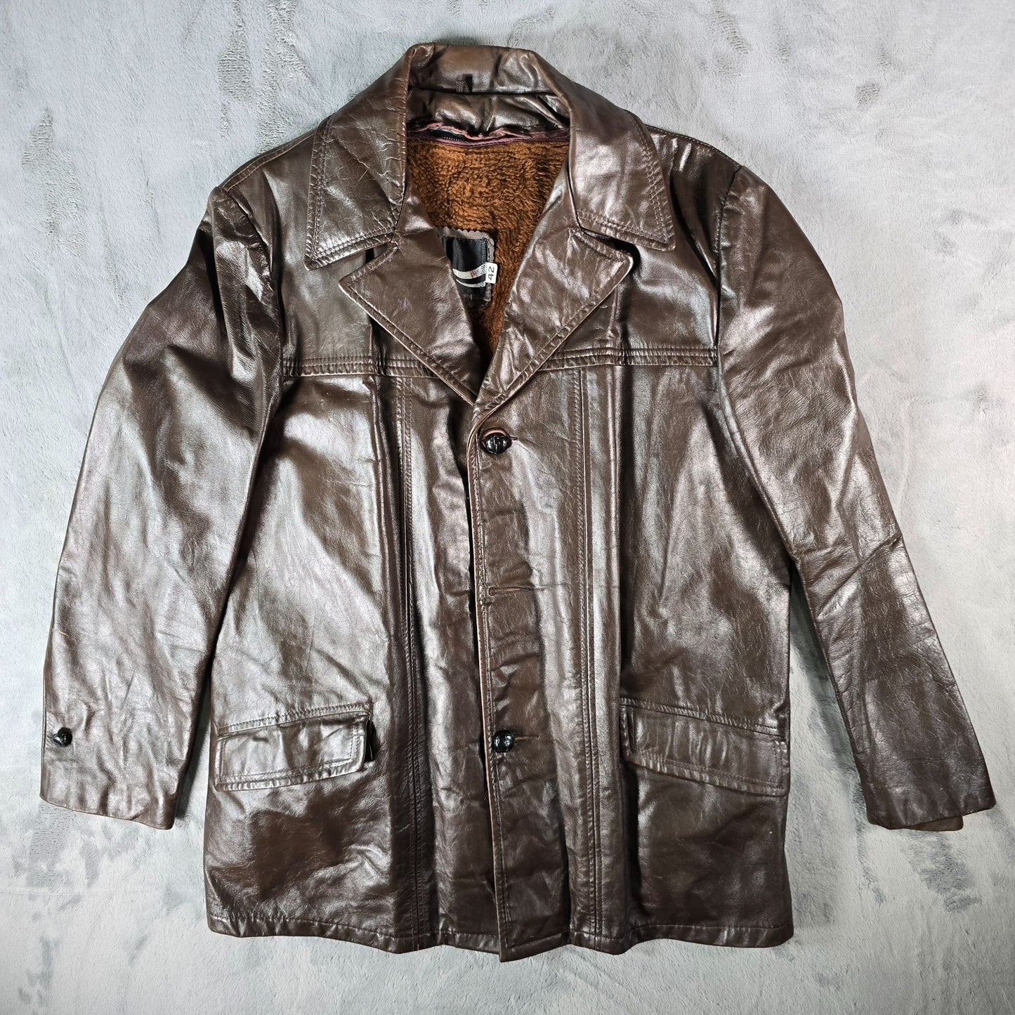 Vintage 1970s Montgomery Ward Men's Brown Leather Car Coat (Size 42/Large)