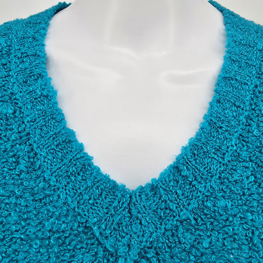 Vintage 1980s Blinkers Women's Teal Boucle Popcorn Knit V-Neck Sweater (M)