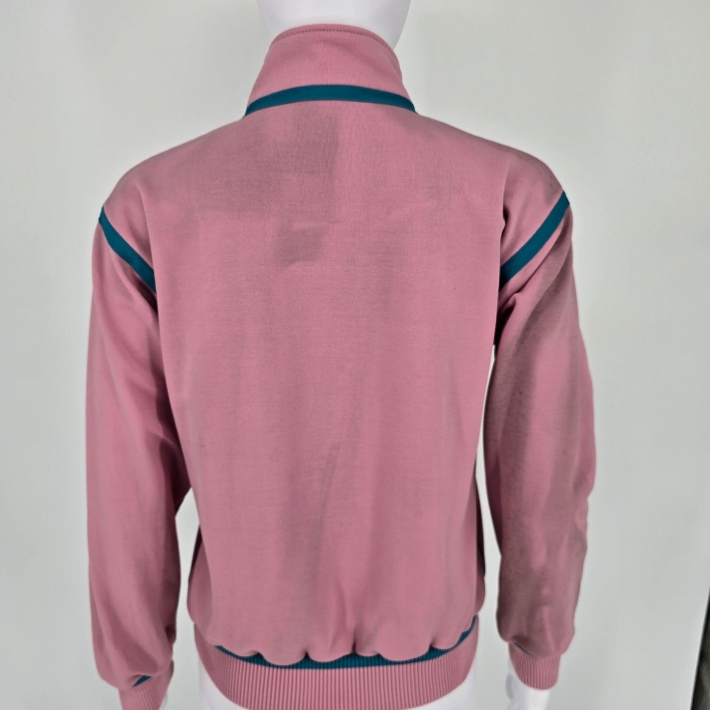 Distressed Vintage 1980s Adidas Women's Pink & Teal Full-Zip Track Jacket (S)