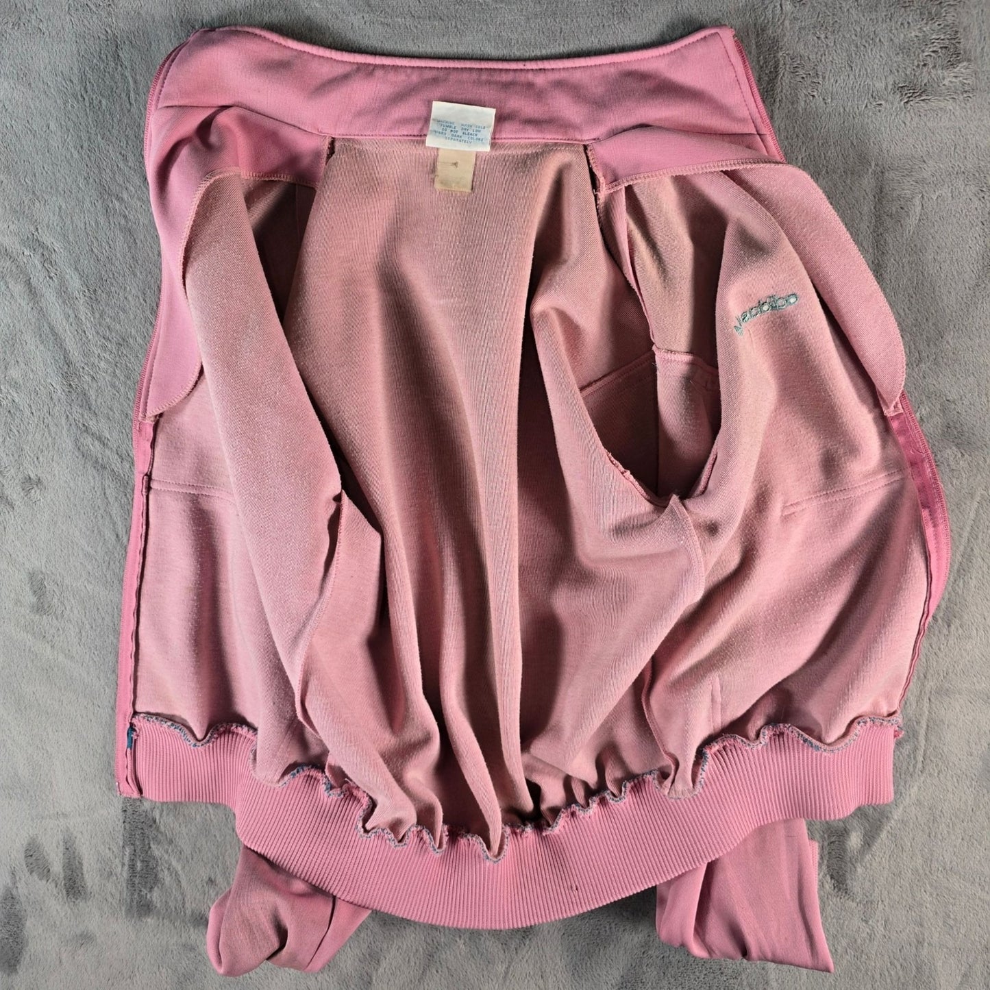 Distressed Vintage 1980s Adidas Women's Pink & Teal Full-Zip Track Jacket (S)