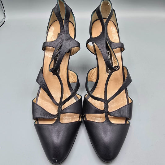 Vintage 1980s Maud Frizon Paris Black Cut-Out Multi-Strap Pumps (EU37/US6.5B)