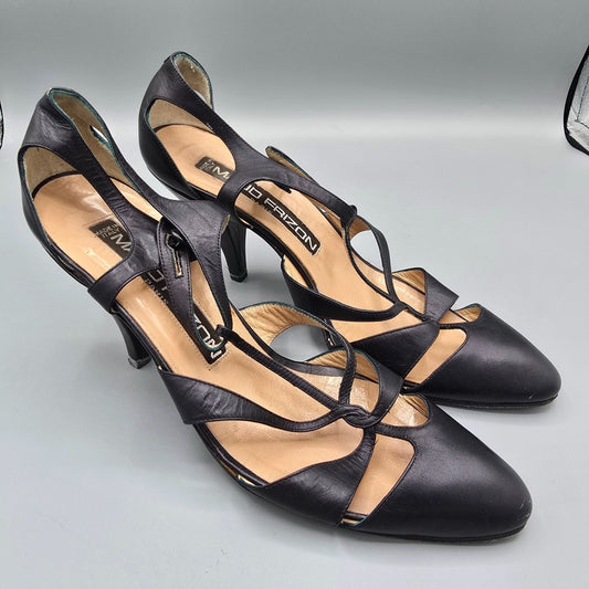 Vintage 1980s Maud Frizon Paris Black Cut-Out Multi-Strap Pumps (EU37/US6.5B)