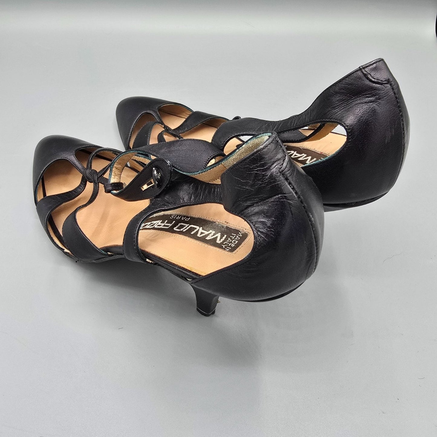 Vintage 1980s Maud Frizon Paris Black Cut-Out Multi-Strap Pumps (EU37/US6.5B)