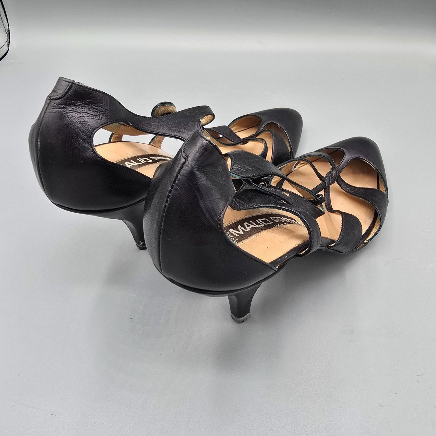 Vintage 1980s Maud Frizon Paris Black Cut-Out Multi-Strap Pumps (EU37/US6.5B)