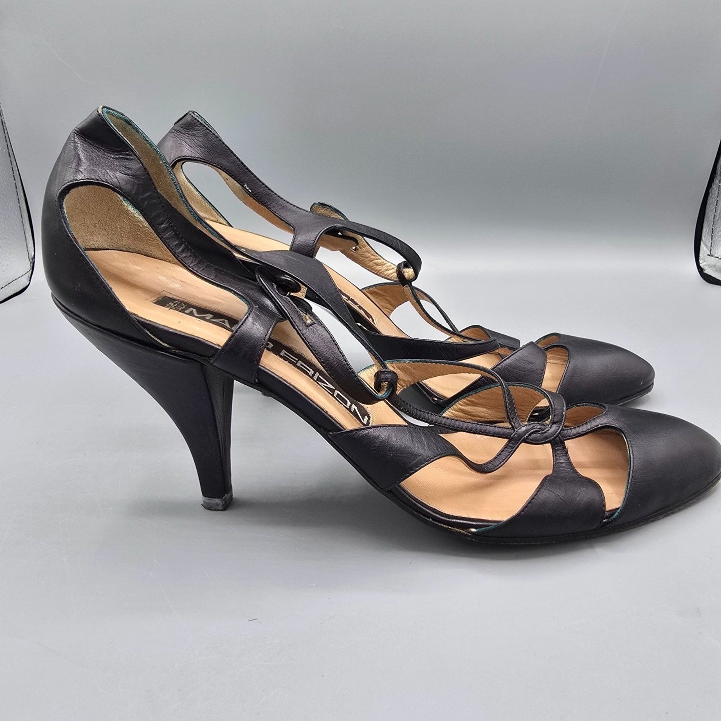 Vintage 1980s Maud Frizon Paris Black Cut-Out Multi-Strap Pumps (EU37/US6.5B)