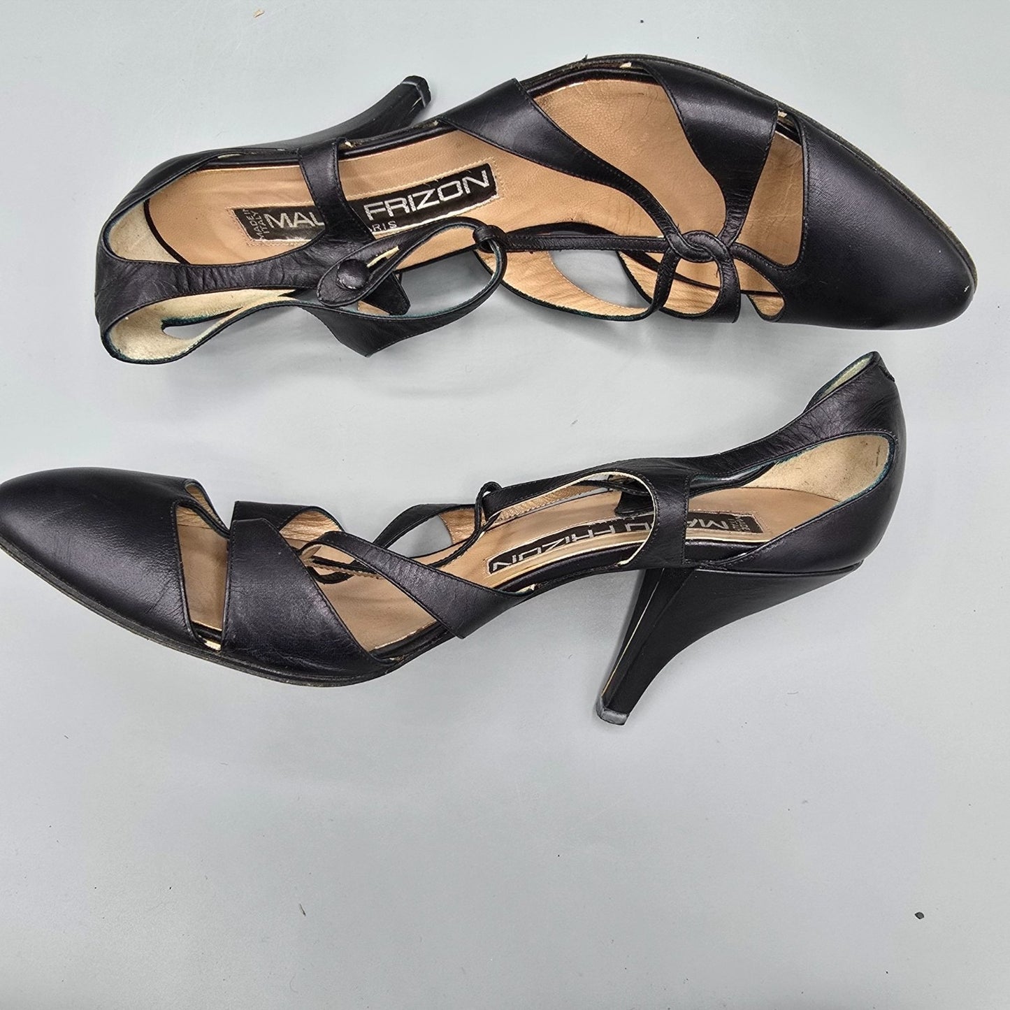 Vintage 1980s Maud Frizon Paris Black Cut-Out Multi-Strap Pumps (EU37/US6.5B)