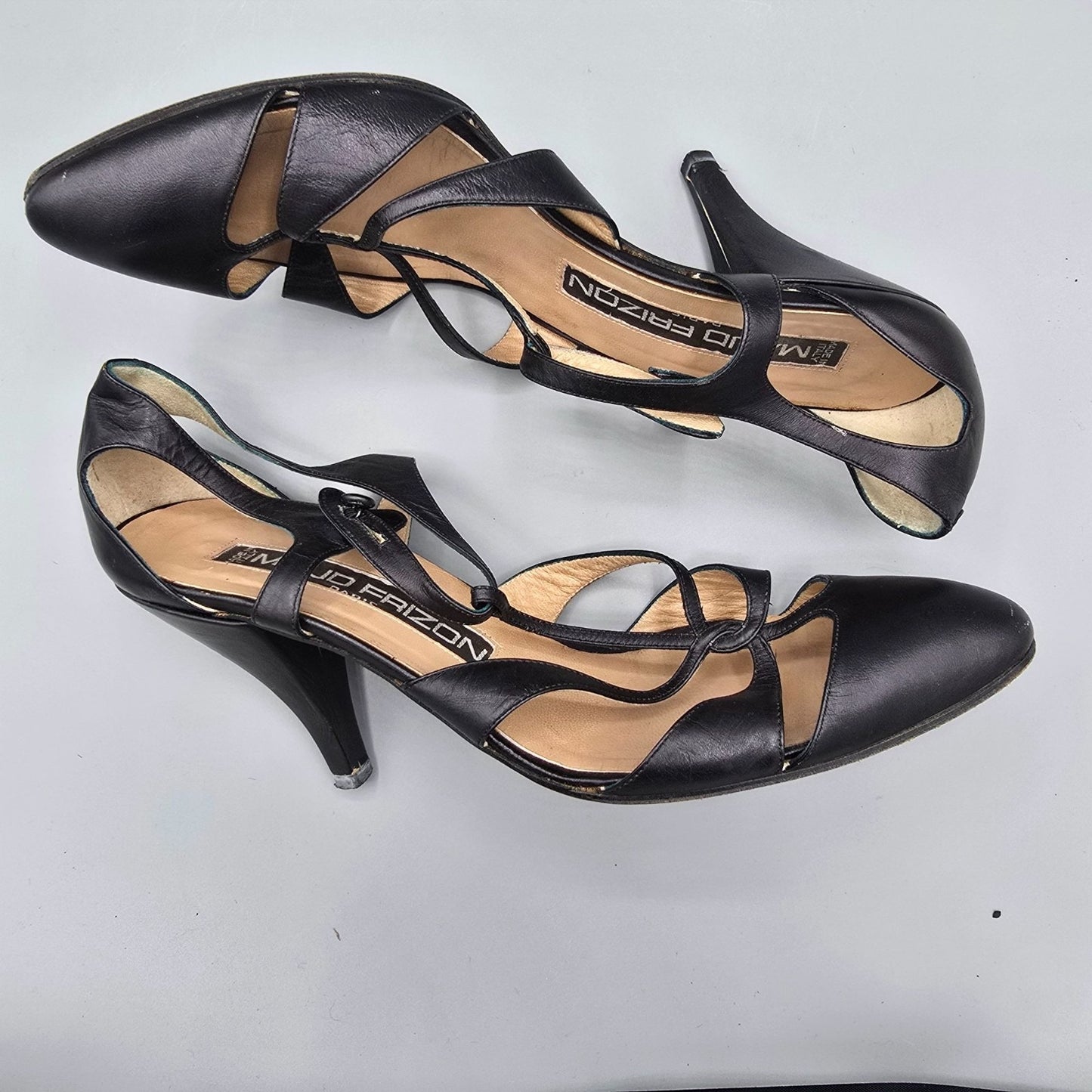 Vintage 1980s Maud Frizon Paris Black Cut-Out Multi-Strap Pumps (EU37/US6.5B)
