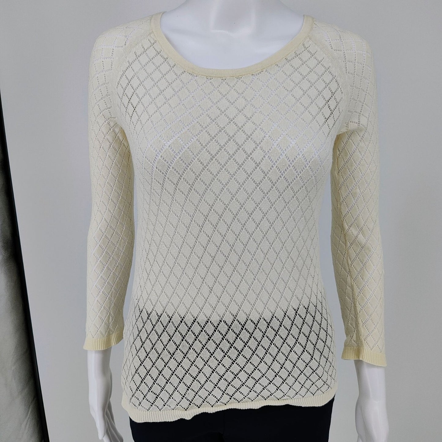 Ann Taylor Loft Petite Women's Cotton Open Knit Sweater Light Cream (XS) *Fair*