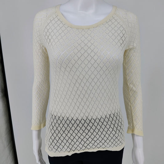Ann Taylor Loft Petite Women's Cotton Open Knit Sweater Light Cream (XS) *Fair*