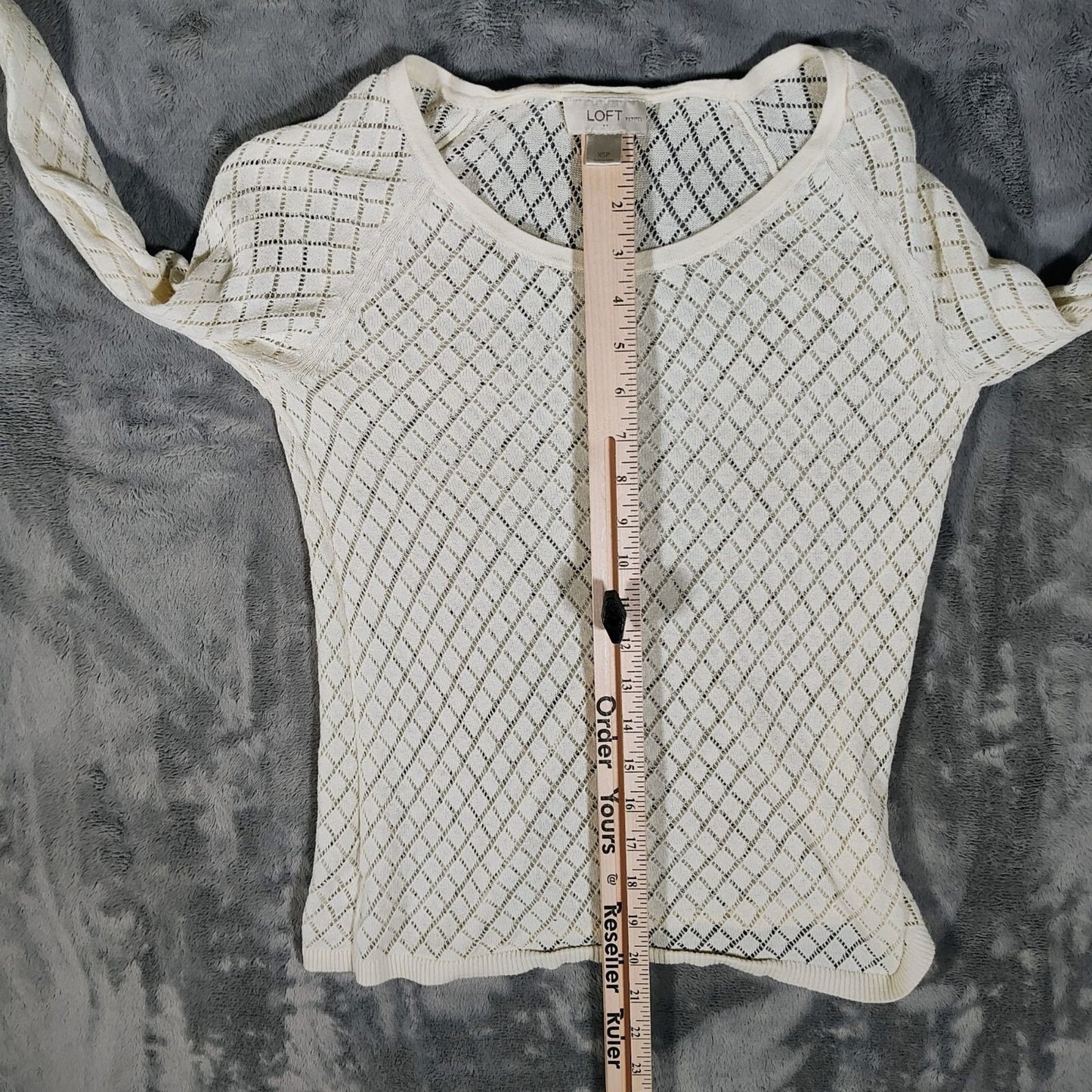 Ann Taylor Loft Petite Women's Cotton Open Knit Sweater Light Cream (XS) *Fair*