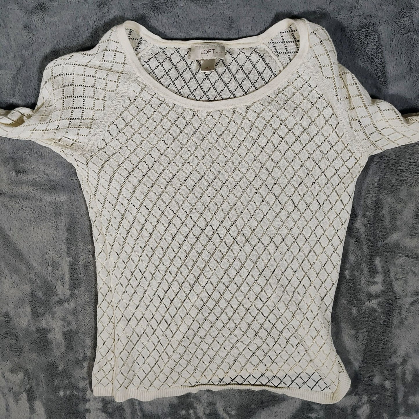 Ann Taylor Loft Petite Women's Cotton Open Knit Sweater Light Cream (XS) *Fair*