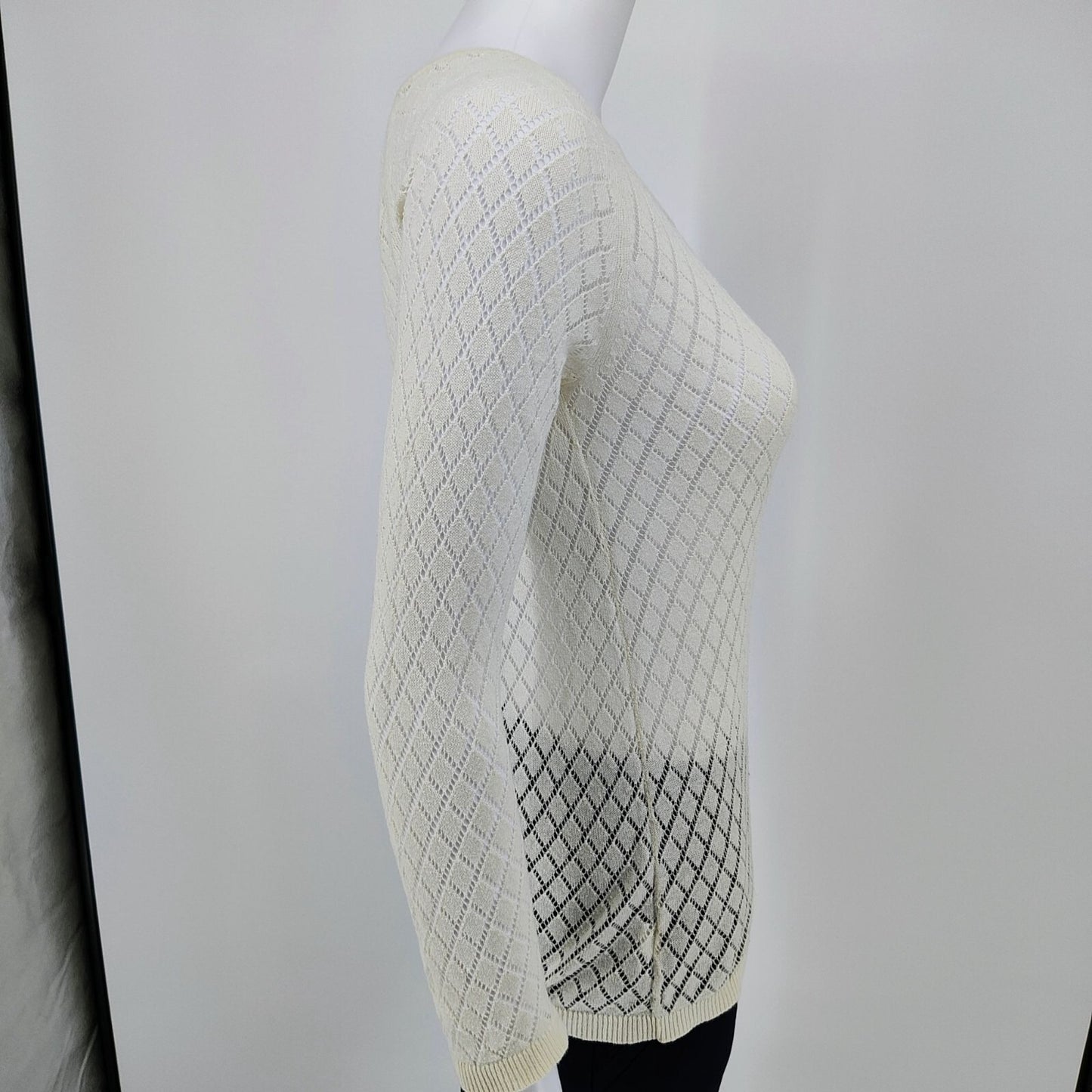 Ann Taylor Loft Petite Women's Cotton Open Knit Sweater Light Cream (XS) *Fair*