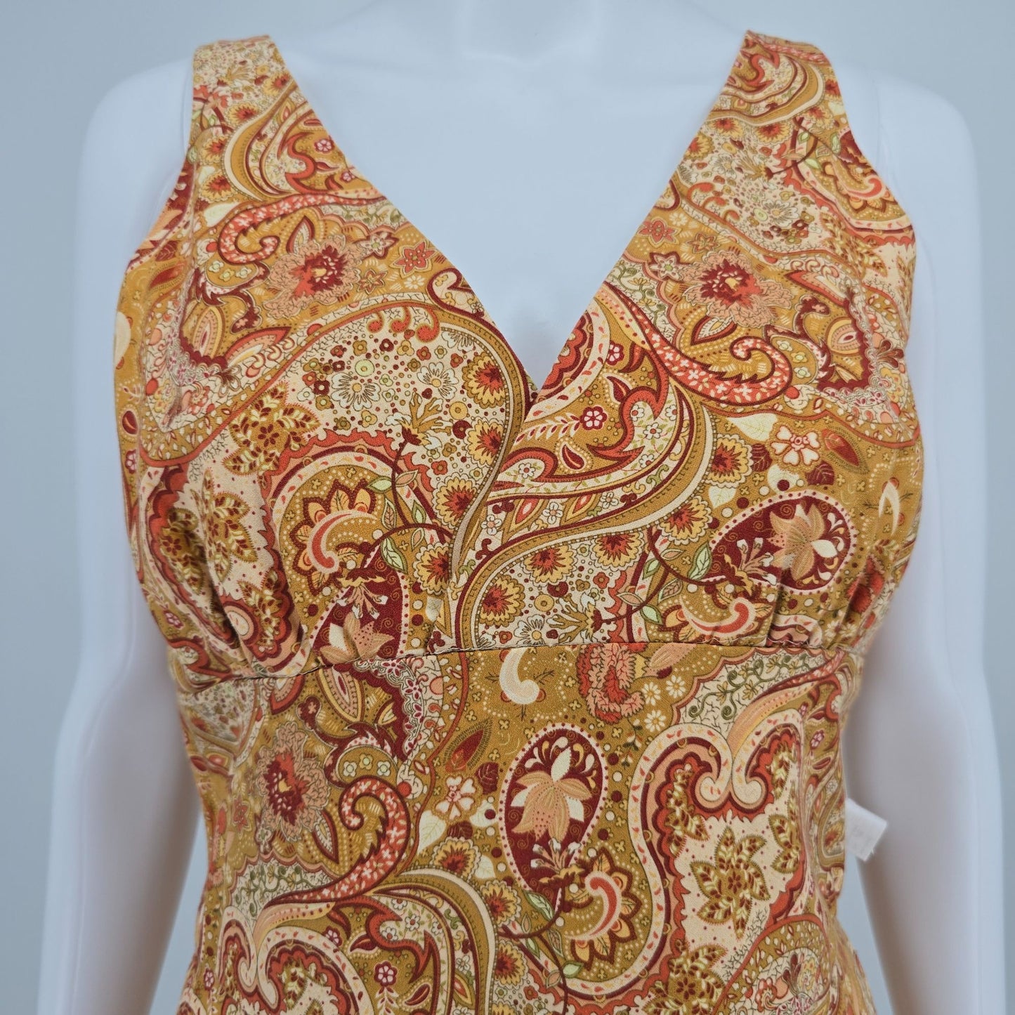 Vintage 1970s Boho Paisley Cotton Sleeveless Festival Sundress (Small)